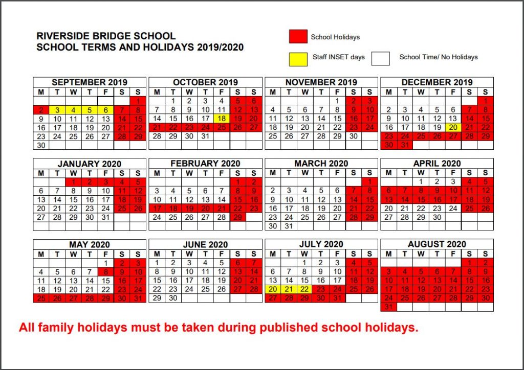 Riverside Campus Bridge School Calendar